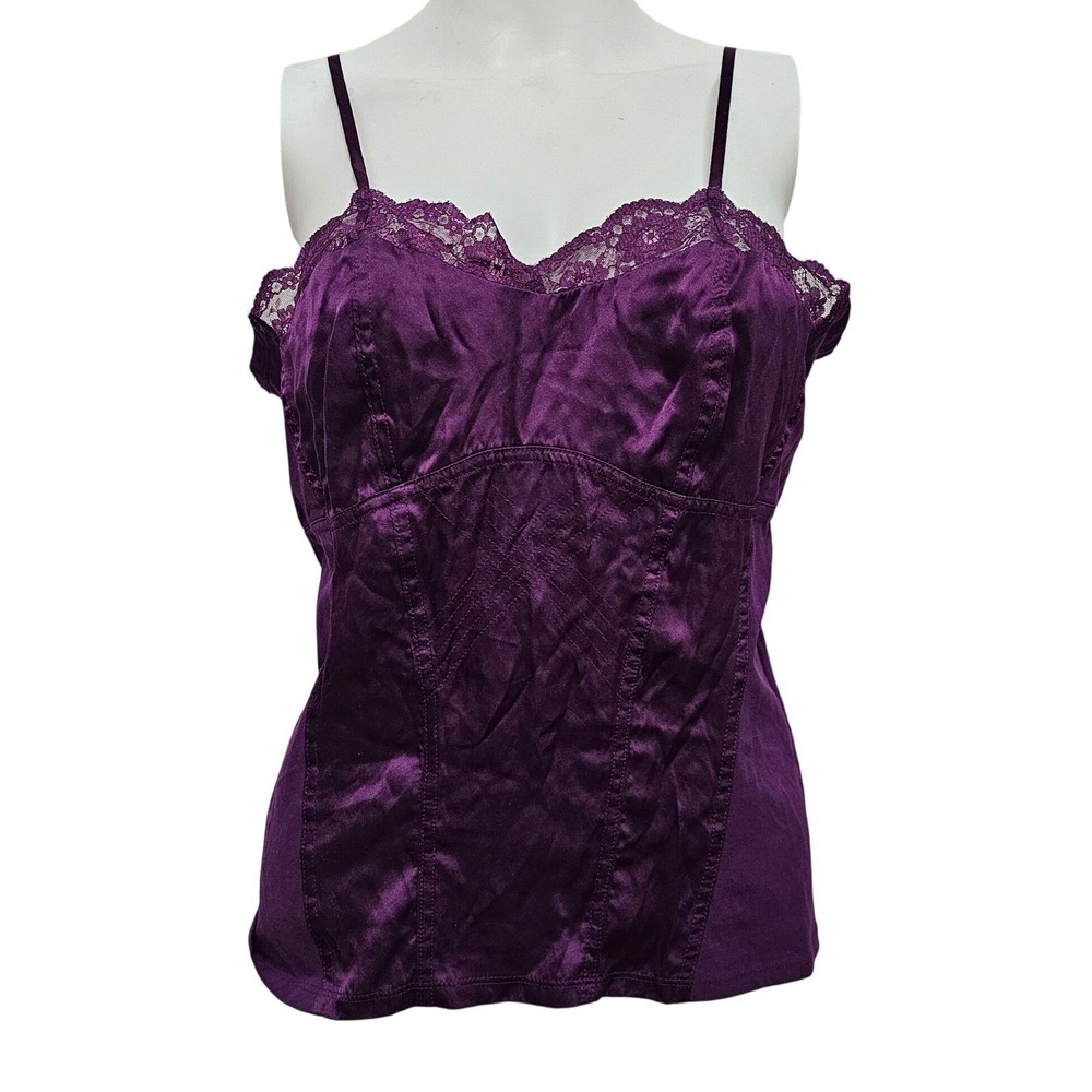 Vintage M Purple Silk Jersey Lace Trim Camisole Top Fairy Whimsygoth Y2K Vamp